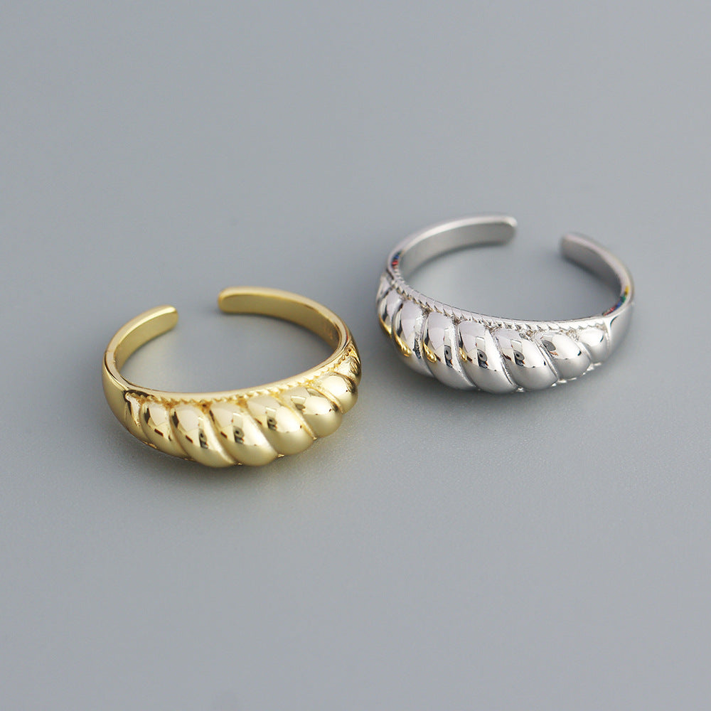 Vintage Sweet 925 Sterling Silver Geometric Plated Twisted Open Ring for Women
