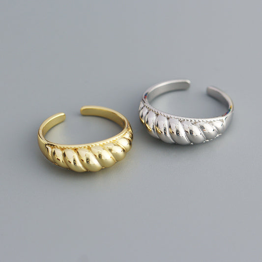 Anillo abierto trenzado chapado geométrico de plata de ley 925, estilo vintage, para mujer
