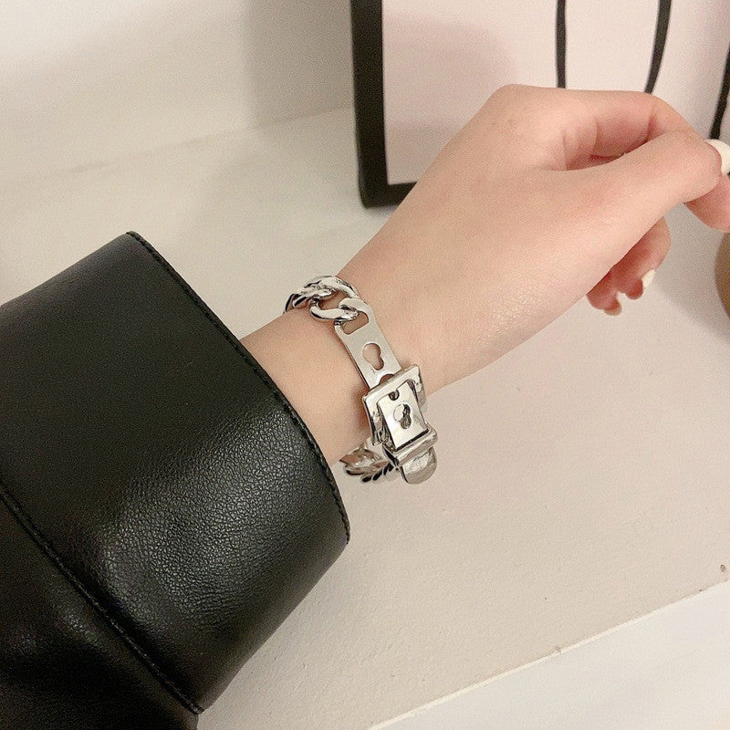 Minimalist Hip-hop Geometric Round Metal Handmade Cuban Link Chain Bracelet for Unisex