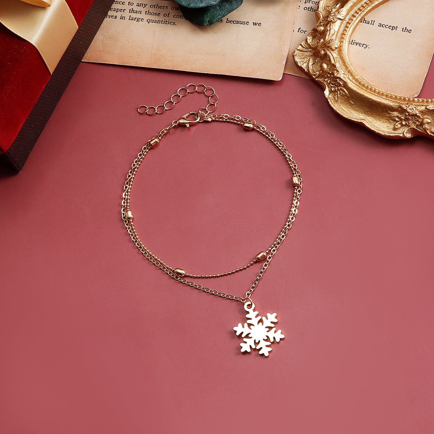 Minimalist Snowflake-Shaped Alloy Anklet for Women with Geometric Design Double-Layer Winter Holiday Jewelry