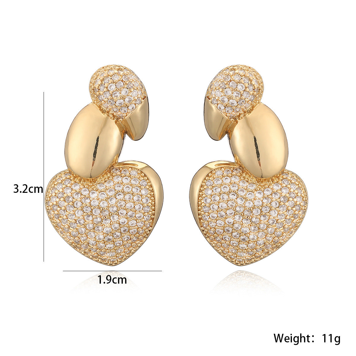 Minimalist Luxury 18K Gold Plated Brass Geometric Cubic Zirconia Irregular Stud Earrings for Women