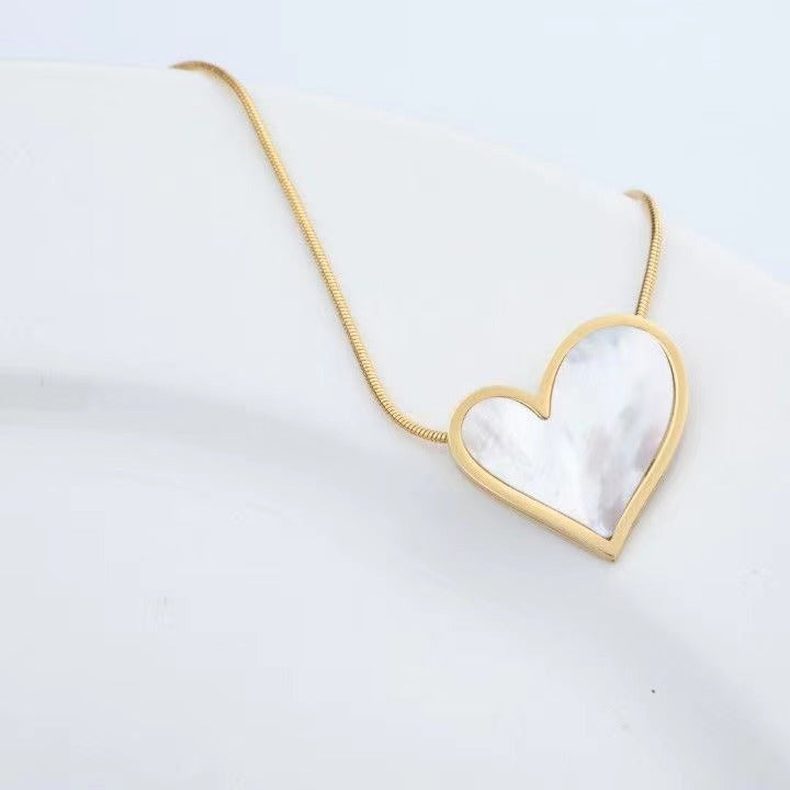 Minimalist Large Heart Pendant Necklace in Titanium Steel with 18K Gold Plating for Women and Men