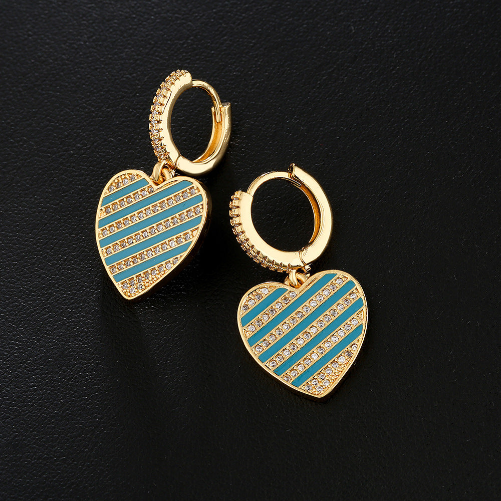 Orecchini a Cuore Minimalisti in Rame Placcati Oro 18K, con Finitura a Smalto e Zirconi Micro-Incastonati, da Donna