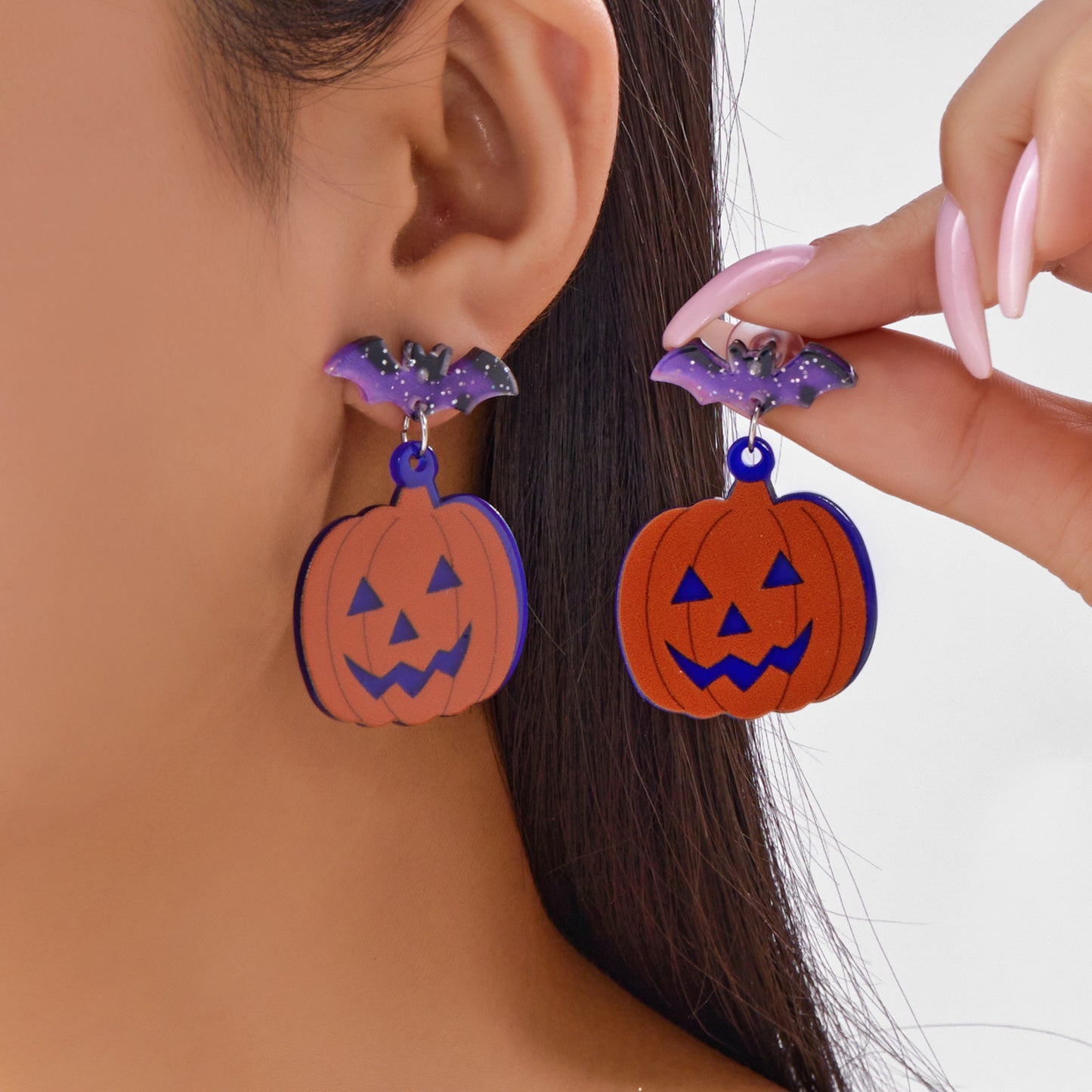 Orecchini Asimmetrici in Acrilico a Tema Halloween con Pipistrello Zucca Ragno Fantasma e Motivo Stampato per Uomo e Donna