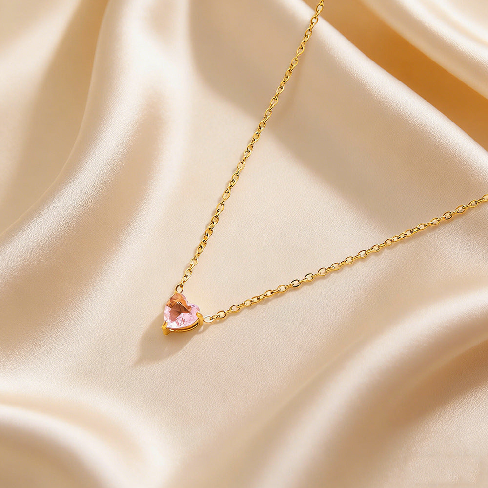 Elegante collana da donna in acciaio inossidabile placcato a forma di cuore con pietra natale di dicembre