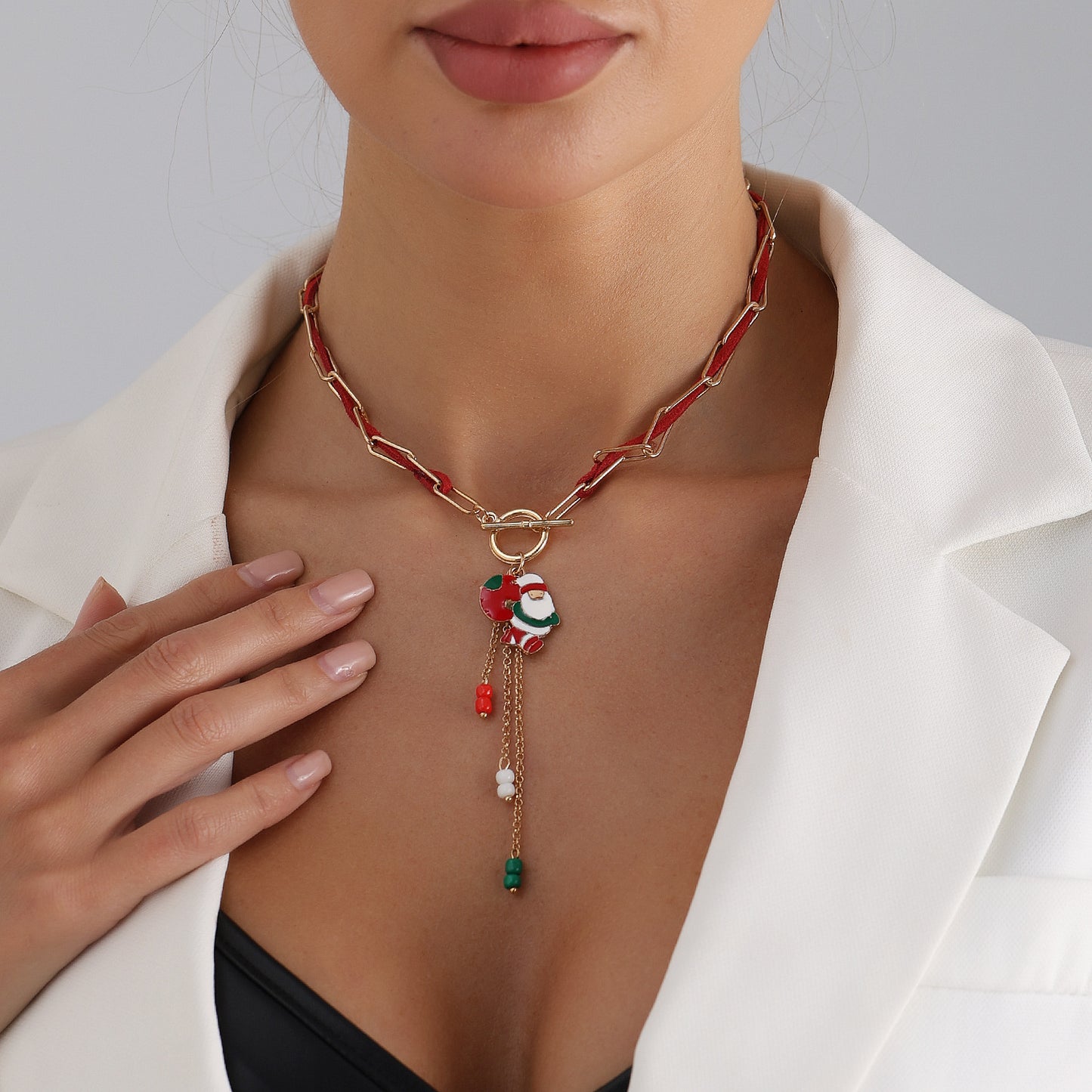 Fashionable Geometric Alloy Choker Necklace with Christmas Bell Pendant for Women Holiday Party Wear