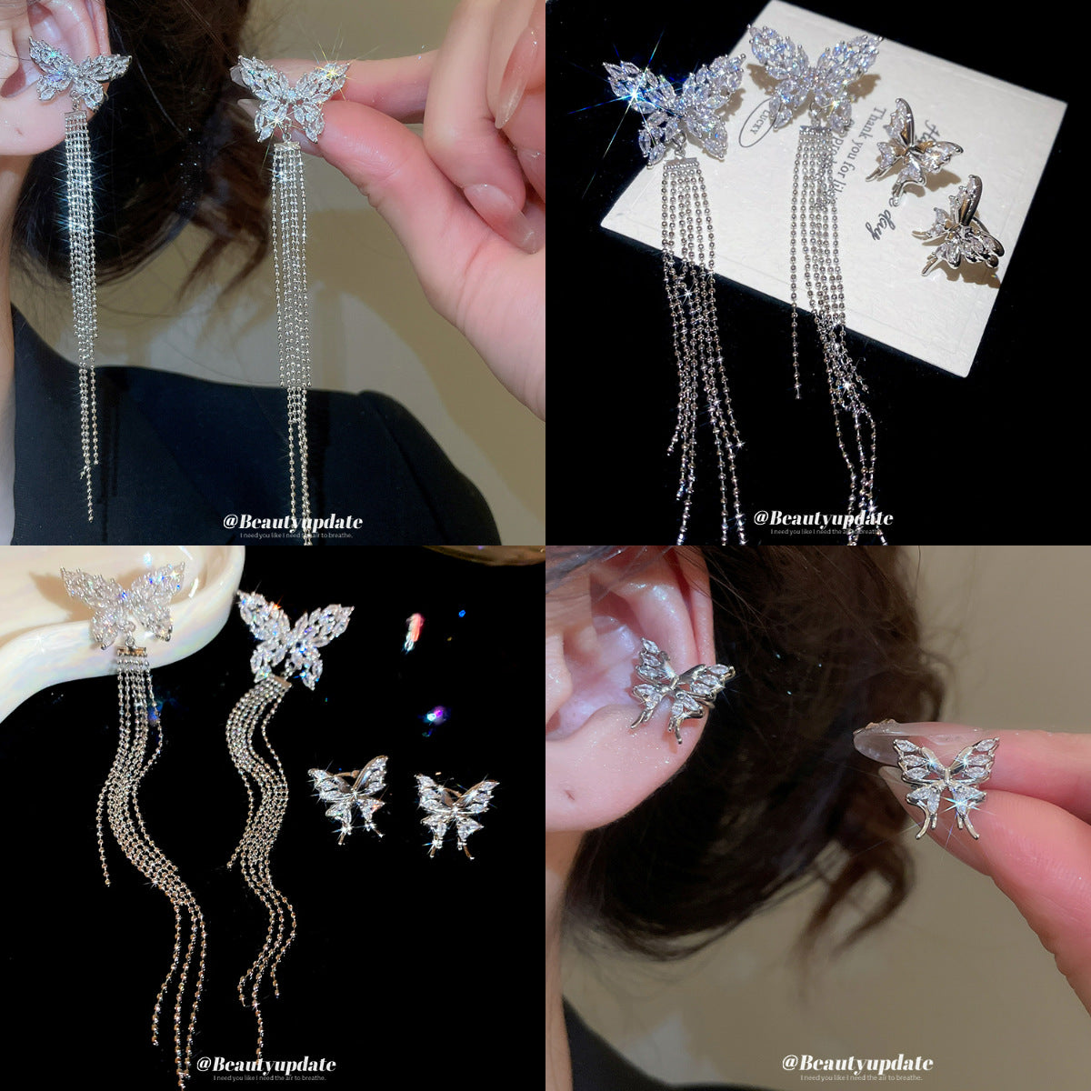 Orecchini pendenti da donna con farfalla minimalista di lusso con zirconia, stile ear cuff, leggeri, ipoallergenici e a clip