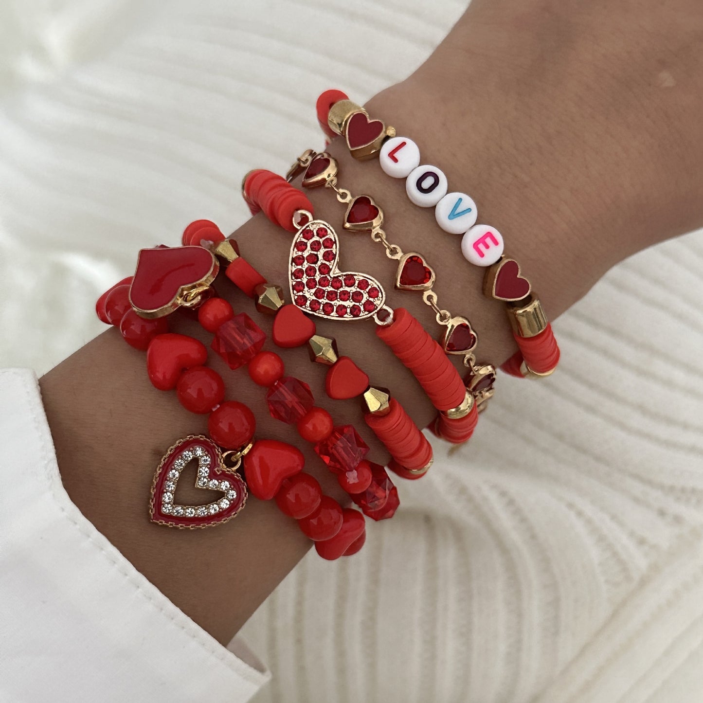 Handmade Resin Heart Pendant Bracelet Set Unisex