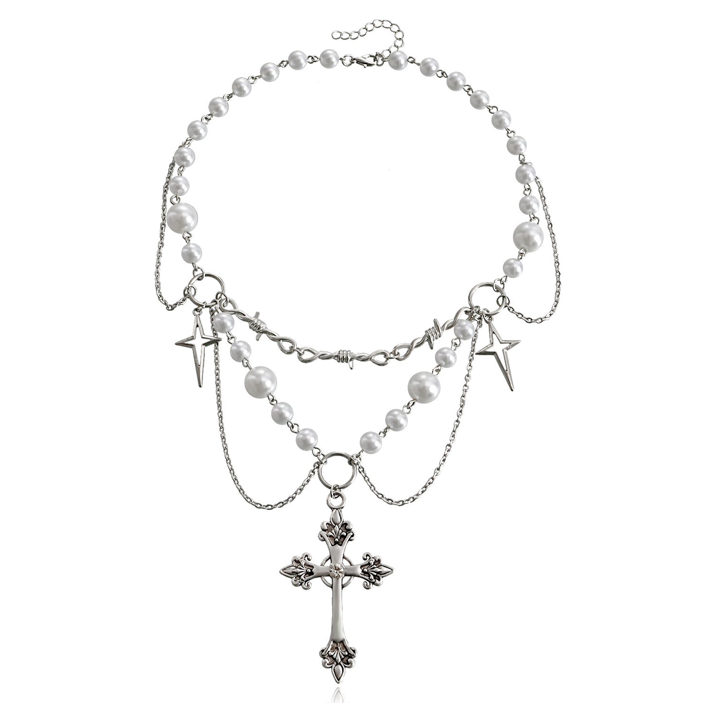 Minimalist Geometric Cross Pendant Necklace for Women with Alloy Chain and Rhodium Plating