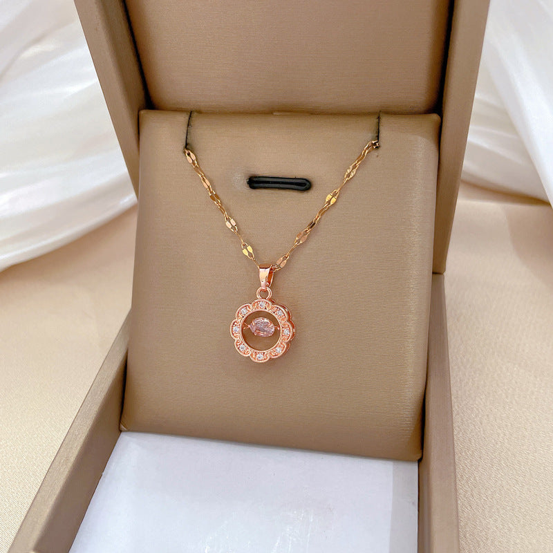 Collana con ciondolo a luna geometrica minimalista da donna e da uomo con catena in acciaio inossidabile e intarsio di strass