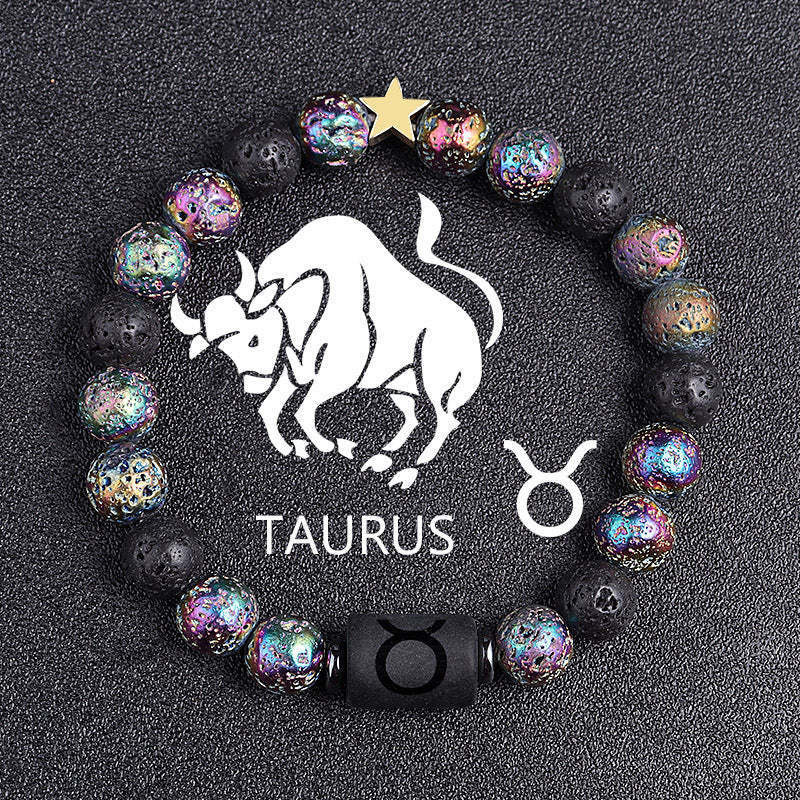 Casual Plated Volcanic Stone Star Beaded Bracelet 8mm Unisex Zodiac Jewelry