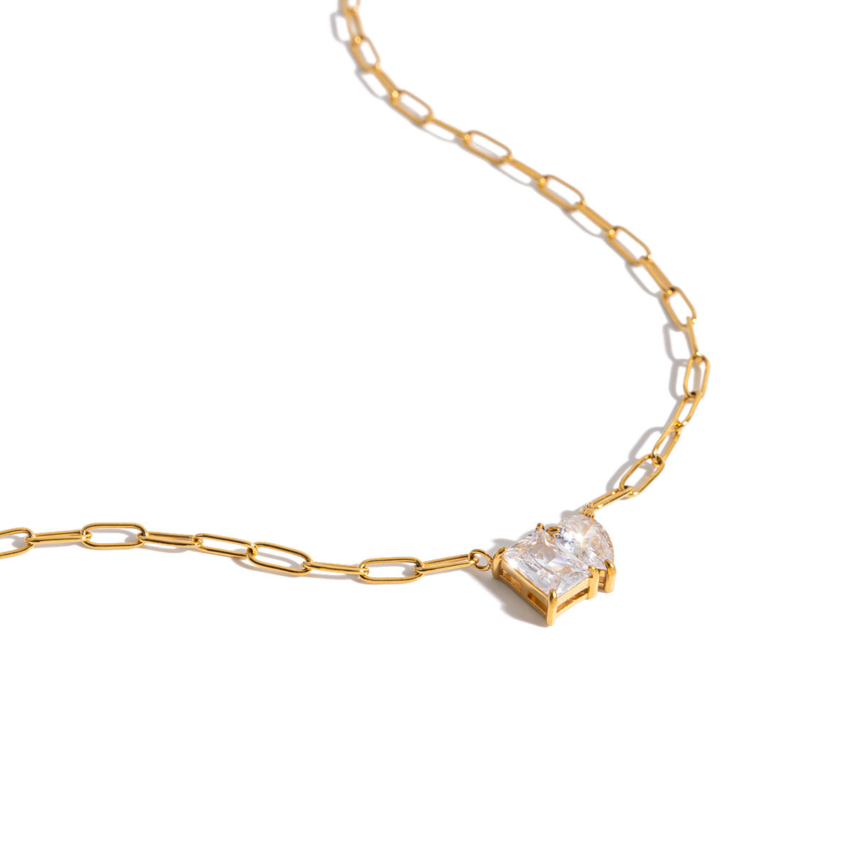 Collana geometrica placcata in acciaio al titanio con zirconi per donna, catena minimalista per clavicola in acciaio inossidabile