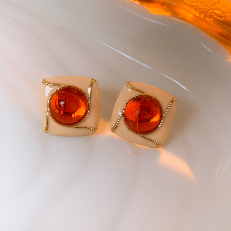Vintage Geometric Earrings with Enamel Finish in Copper Base and Steel Posts for Women