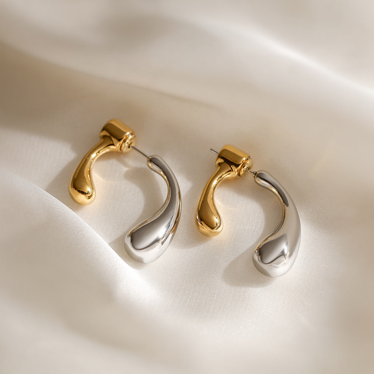 Minimalist Geometric Drop Stud Earrings for Women in Copper with Micro-Pave Setting Stainless Steel Posts