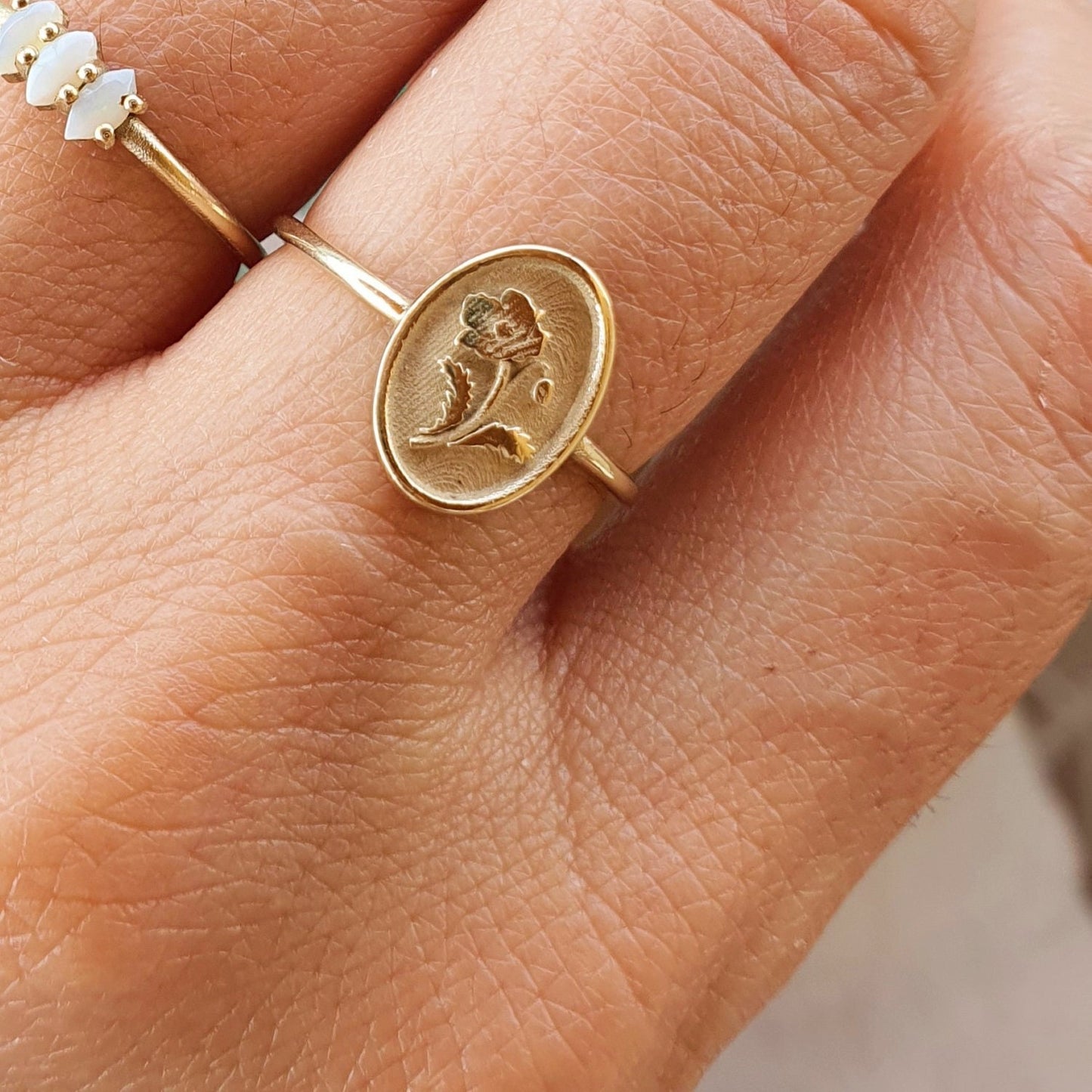 Geometric Stainless Steel Titanium Steel Open Ring with Zircon Birthstone Accents Plated in 18K Gold for Women