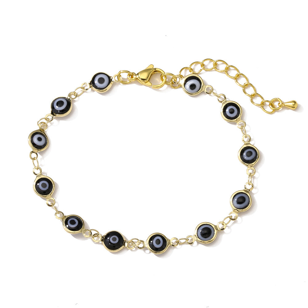 Bracciale da donna con occhio di Allah geometrico, realizzato in ottone placcato oro con intarsio in zirconi