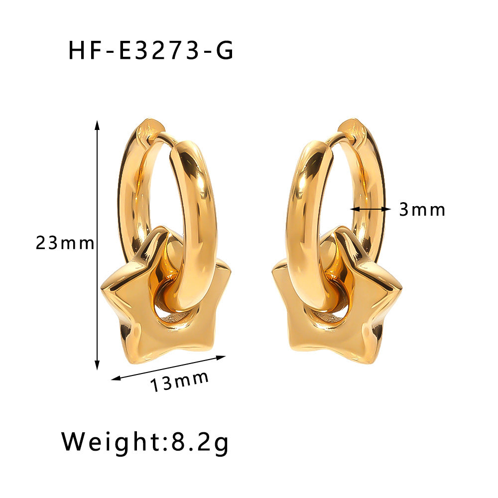 Ins Style Heart Shaped 18K Gold Plated Titanium Steel Statement Earrings with Geometric and Irregular Circle Design