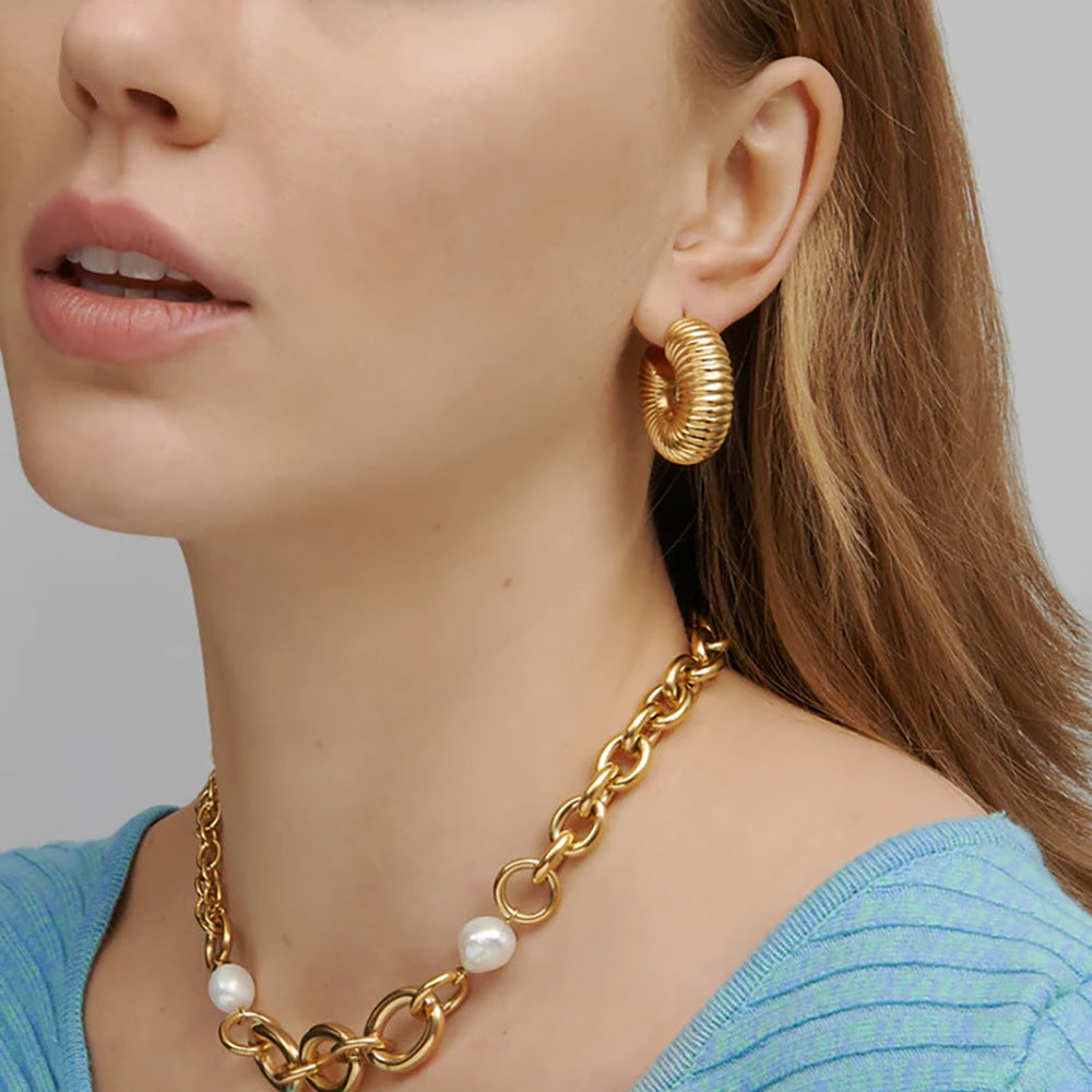Minimalist Geometric Hollow Stainless Steel Earrings for Women with Plated Finish