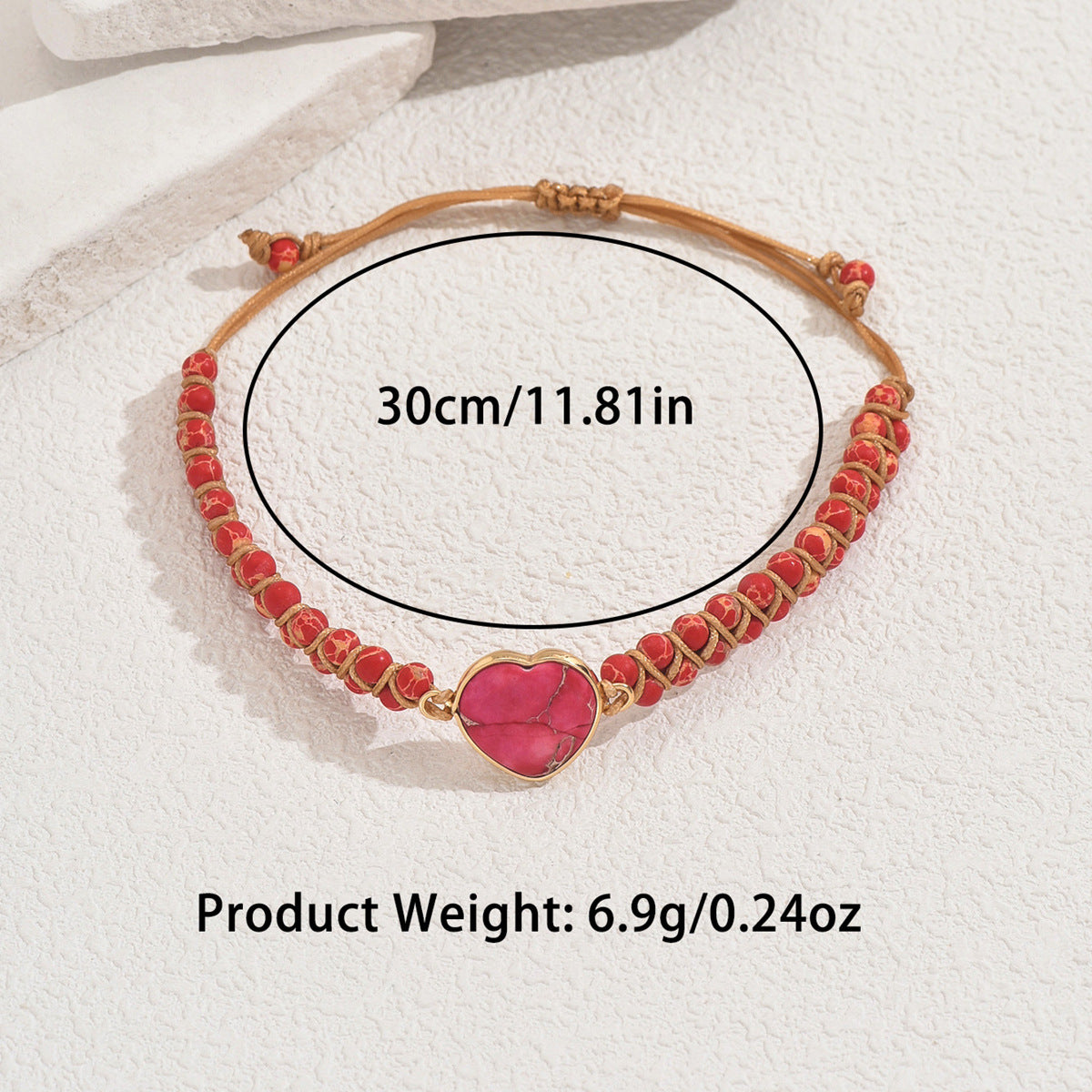 Bracciale da donna in pietra naturale a forma di cuore geometrica e all'avanguardia con lavorazione artigianale intrecciata a mano