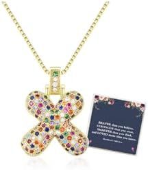 Sweet Hip-hop Letter Brass Cubic Zirconia Inlay Pendant Necklace Box Chain Unisex