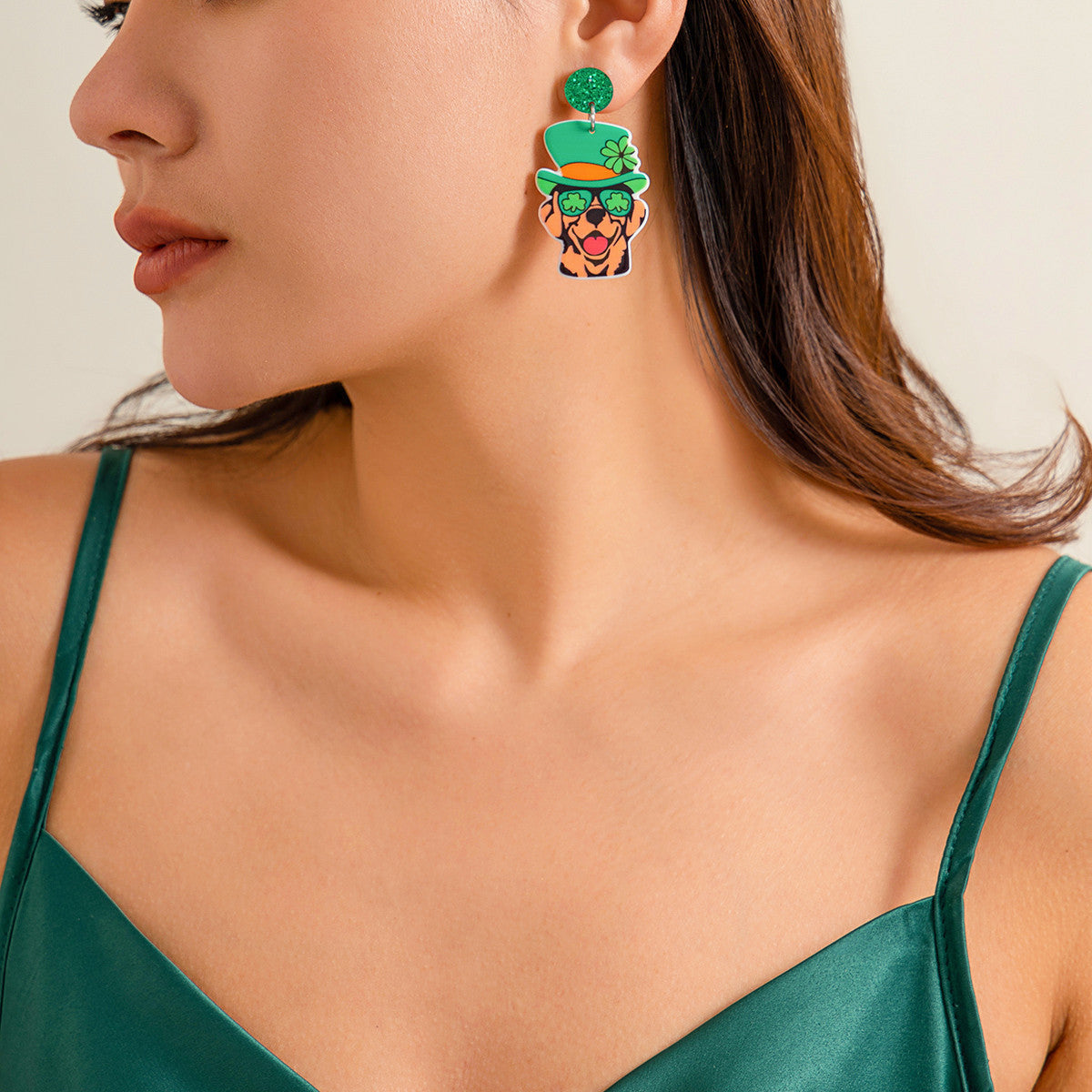 Street Style Geometric Acrylic Cat Ear Earrings with Tassel Accents for Women