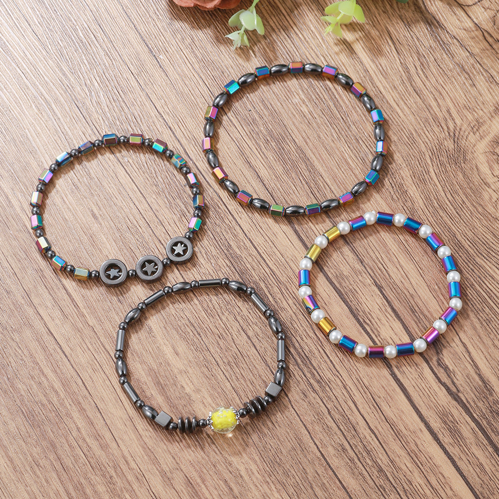 Minimalist Geometric Magnetic Material Beaded Anklet for Women and Couples