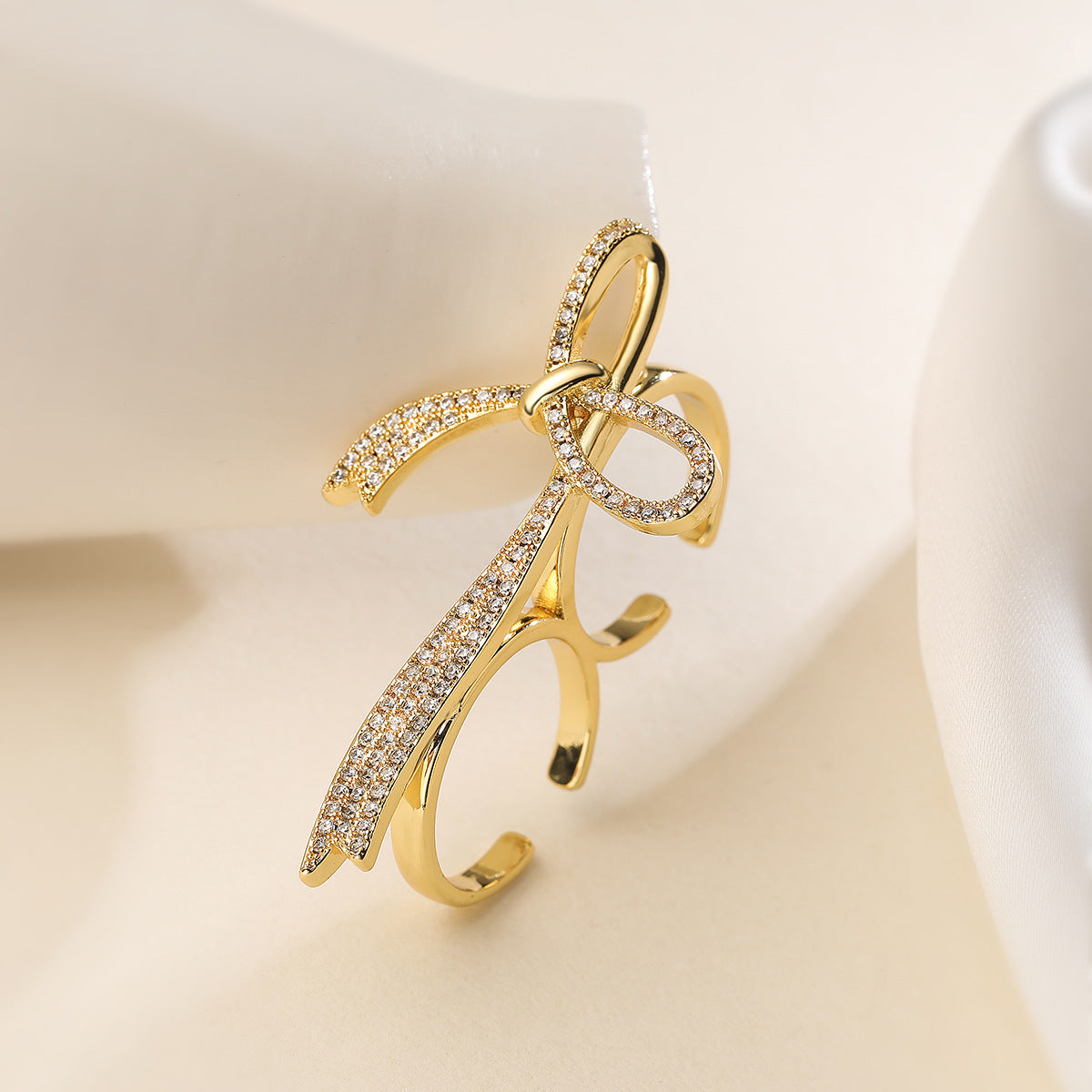 Anello in Rame dalla Forma Geometrica Irregolare, Placcato Oro 18K, con Intarsio di Zirconi, da Donna, Fascia di Tendenza