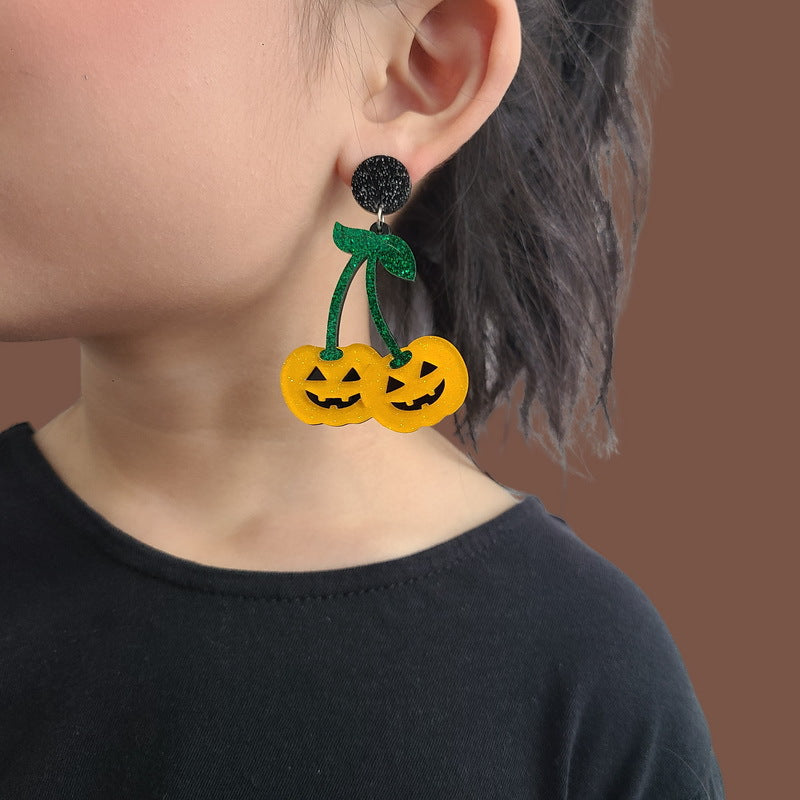 Pendientes acrílicos de Halloween con diseño de calavera, fantasma, demonio y acabado esmaltado para mujer, forma geométrica, divertidos, joyería de disfraz