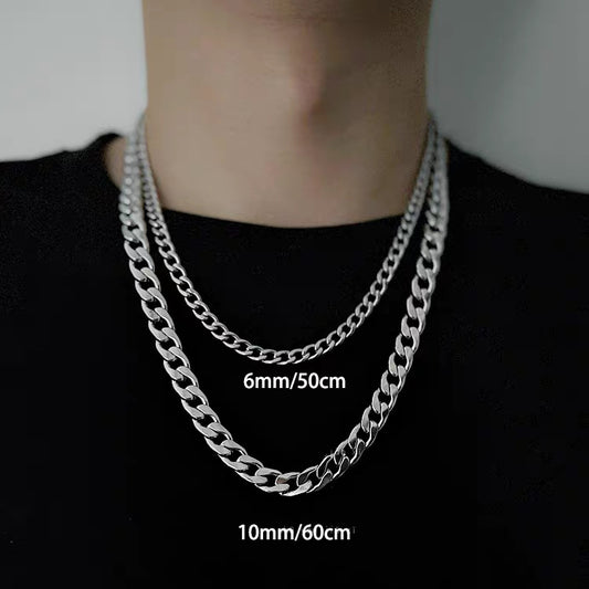 Polished Stainless Steel Cuban Link Necklace for Men and Women Unisex Hip Hop Chain Jewelry without Pendant