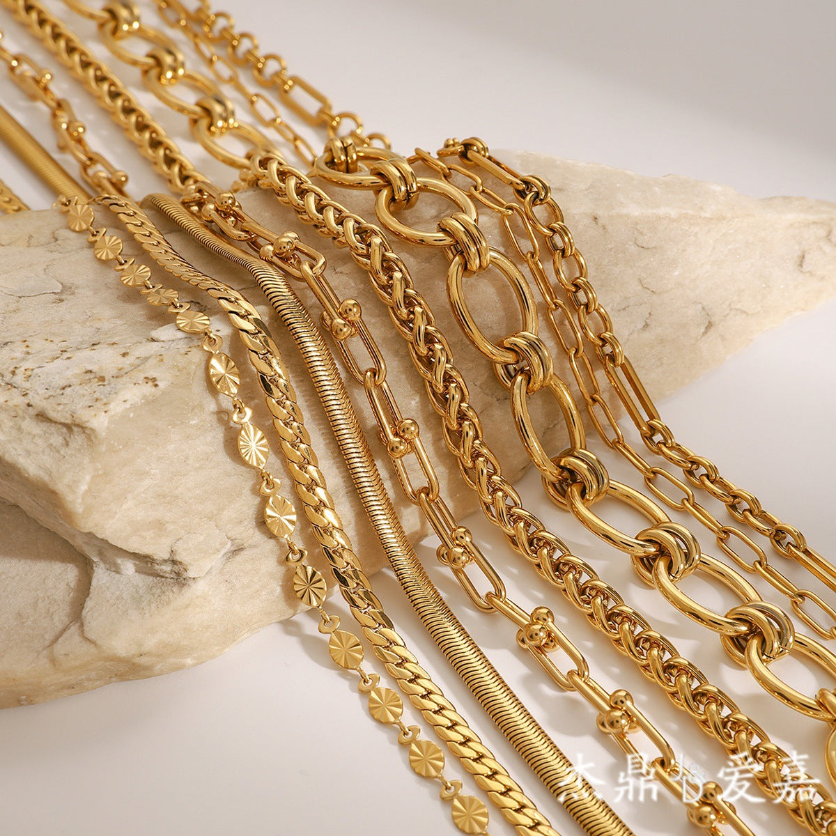 Gold Plated Geometric Stainless Steel Cuban Link Chain Necklace for Women