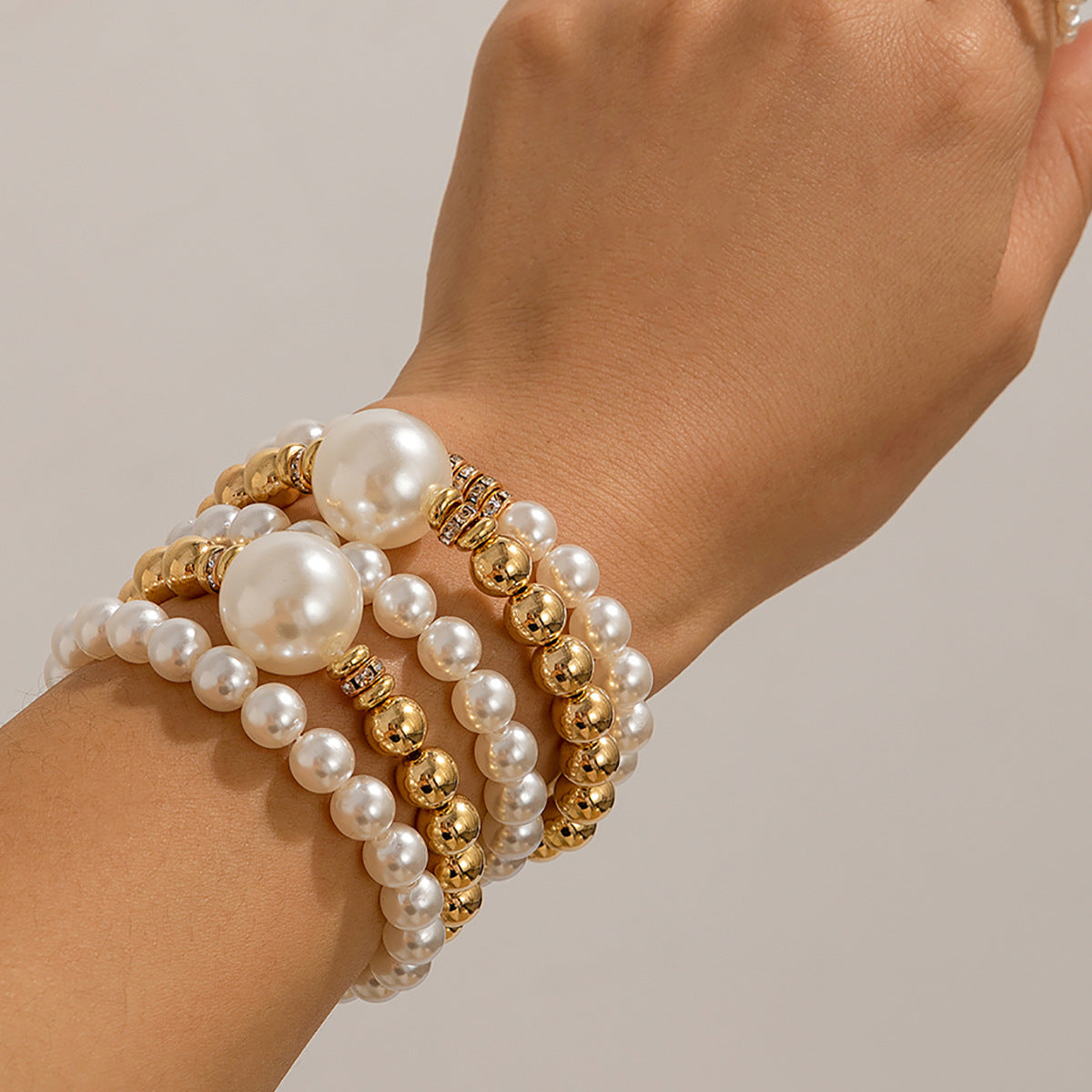 Set di braccialetti da donna con perle geometriche esagerate e finitura placcata