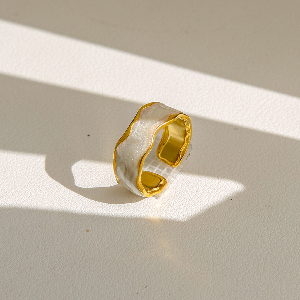 Anello di tendenza da donna in acciaio inossidabile geometrico placcato oro con perle e fiori stile Instagram