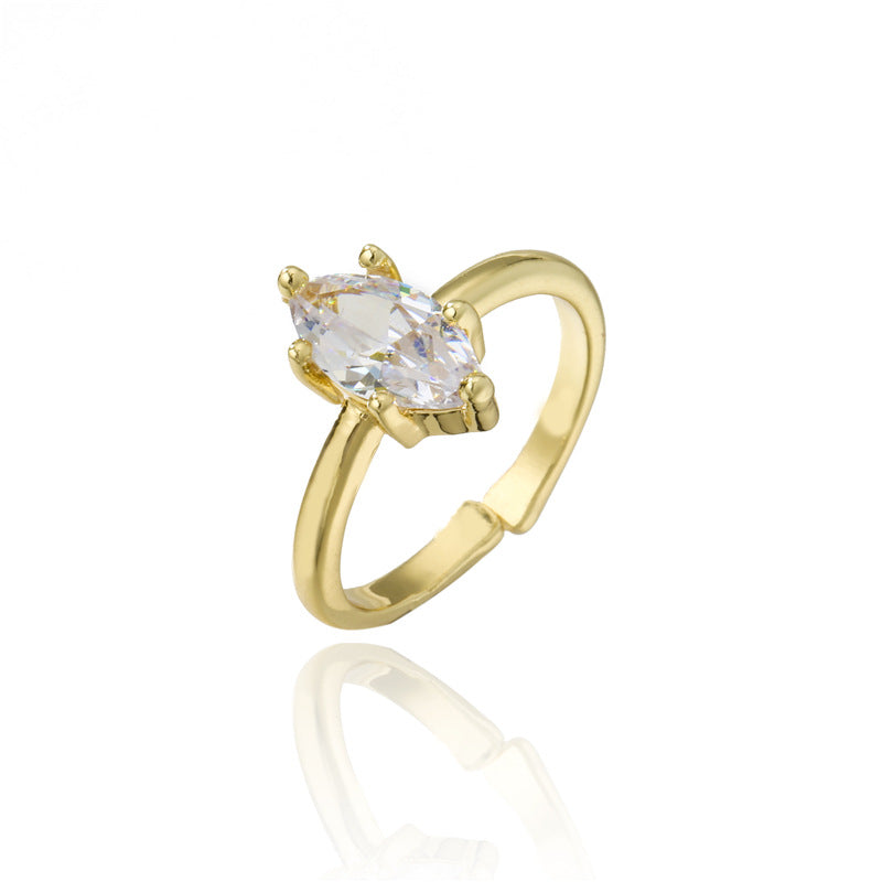Sweet 18K Gold Plated Geometric Brass Ring with Micro-Inlaid Cubic Zirconia