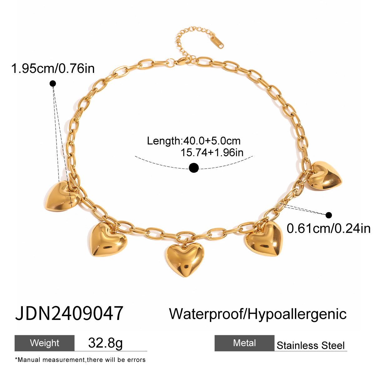 Collar minimalista con colgante de corazón de acero inoxidable con acabado chapado para mujer