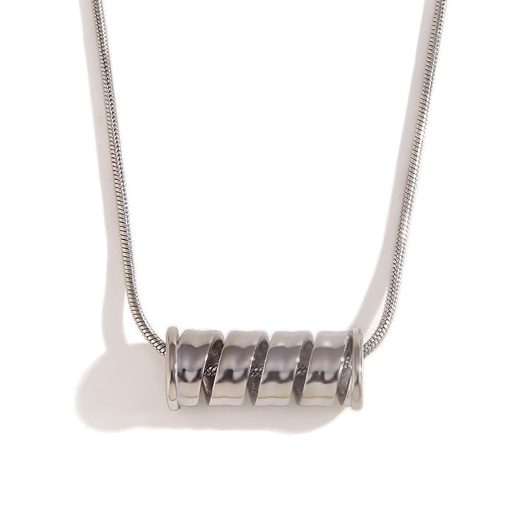 Minimalist Geometric Spiral Spring Pendant Necklace for Women in Stainless Steel with 18K Gold Plating