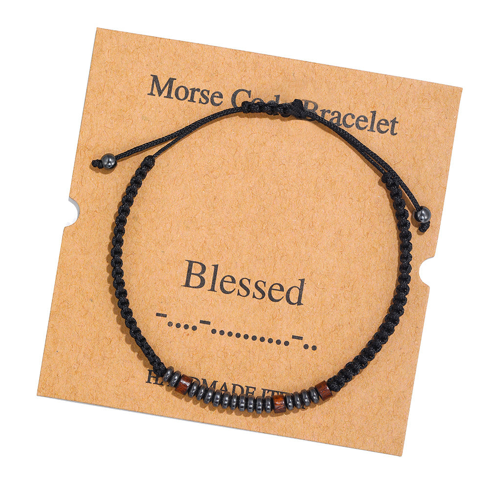 Morse Code Letter Number Wood Bracelet for Unisex