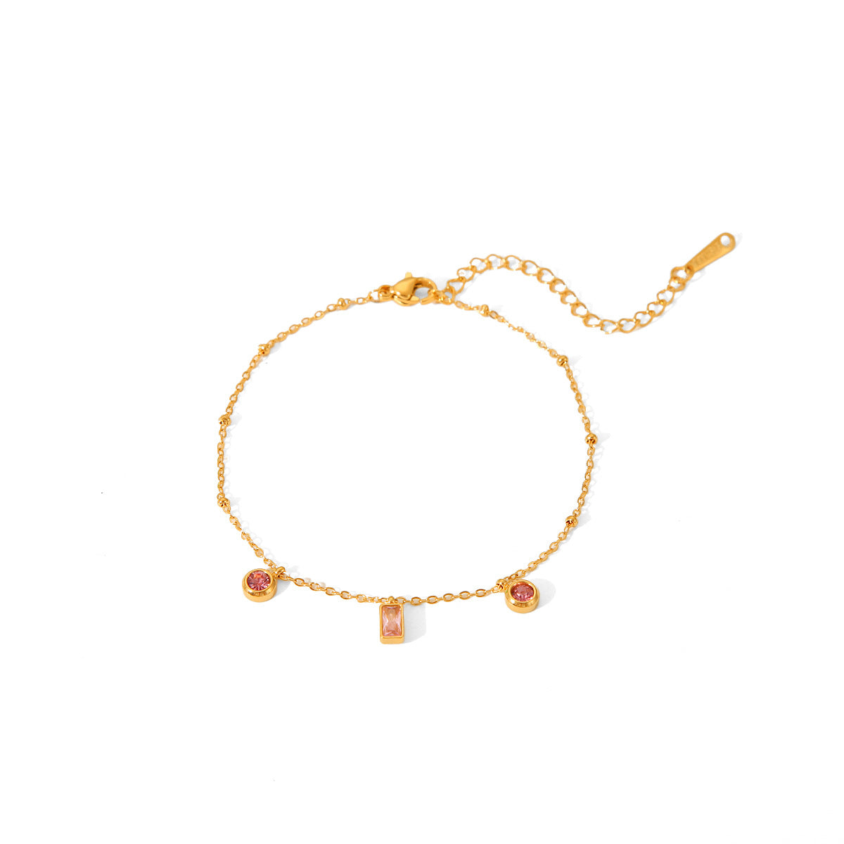 Minimalist Geometric Titanium Steel Necklace with 18K Gold Plating and Pink-Purple Zircon Pendant, Delicate Clavicle Chain for Women
