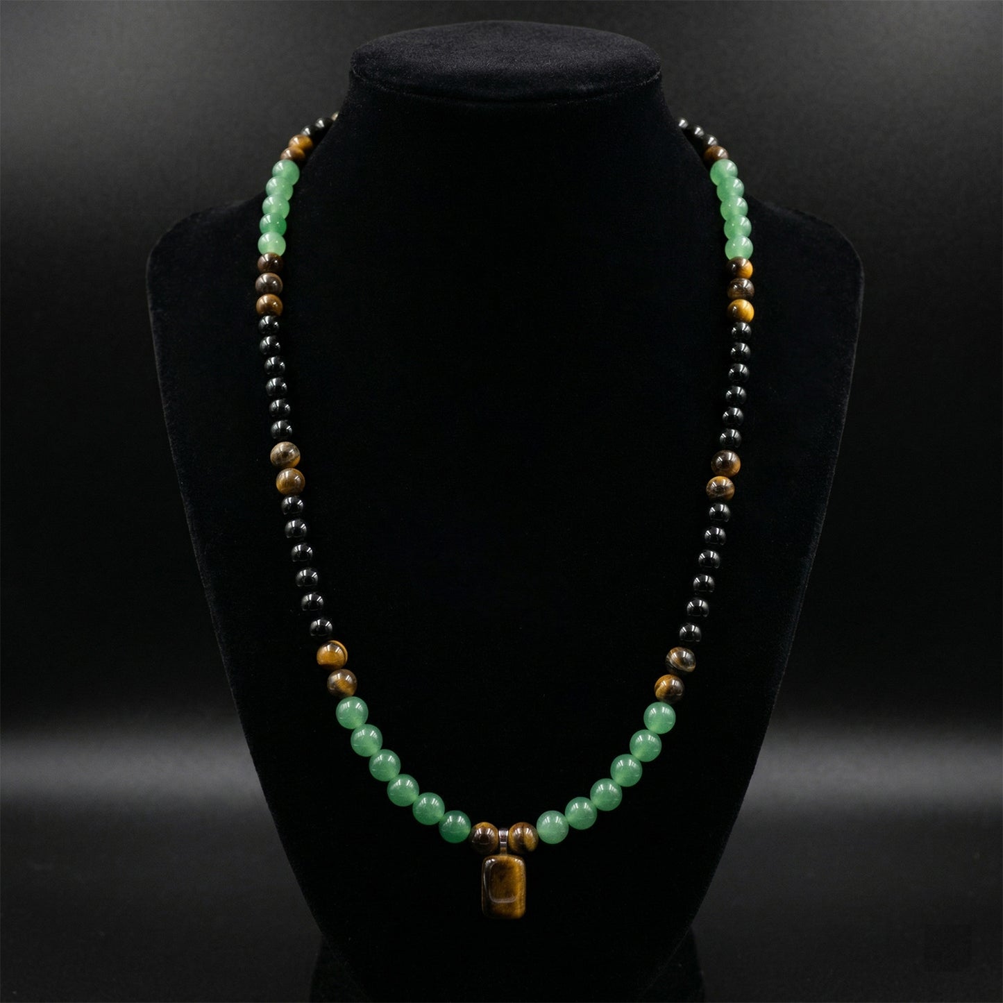 Square Obsidian Pendant Natural Stone Beaded Necklace Unisex