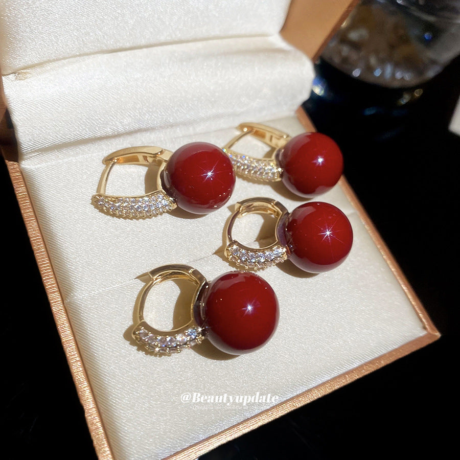 Elegant Vintage-Style Resin Stud Earrings with Cubic Zirconia Accents Round Geometric Design for Women