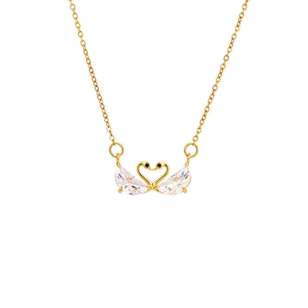 Original Design Swan-Shaped Titanium Steel Necklace for Women with Zircon Crystal Pendant, Electroplated Finish, Delicate Clavicle Chain