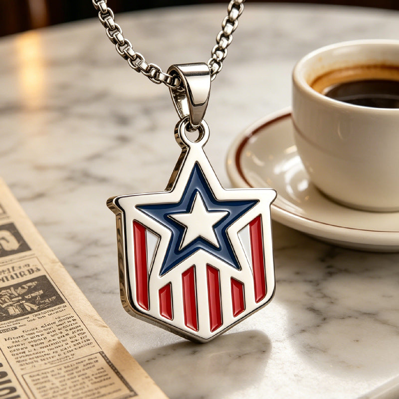 Minimalist Stainless Steel Drip Oil Star Pendant Necklace Curb Chain Unisex Jewelry