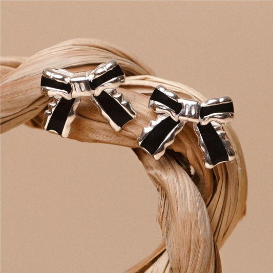 Sweet Minimalist 925 Sterling Silver Bow Earrings for Women
