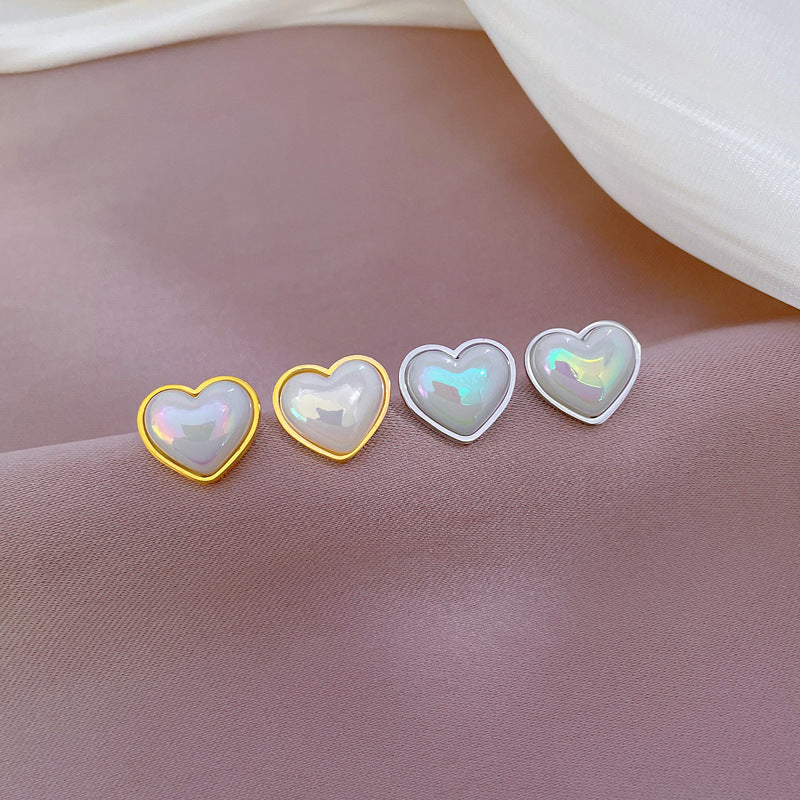 Minimalist Mermaid-Inspired Heart-Shaped Titanium Steel Stud Earrings for Women, Plated with Cool-Tone Finish, Elegant Party Jewelry