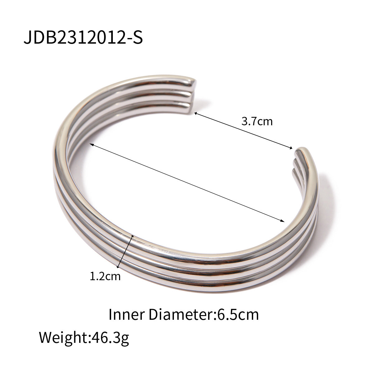 Minimalist 18K Gold Plated Stainless Steel Triple Ribbed Open Cuff Bracelet and Striped Earrings Set