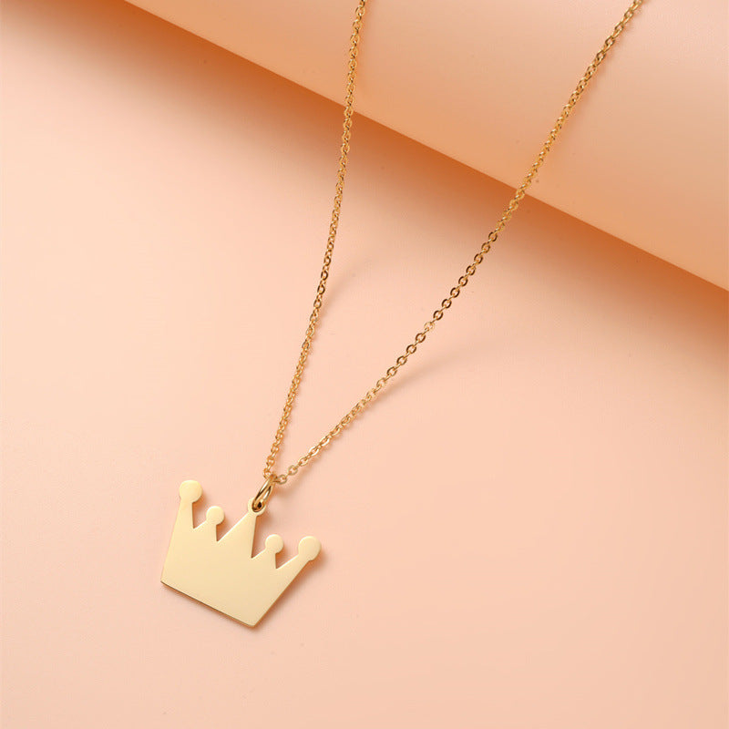 Minimalist Crown Pendant Necklace for Women in Stainless Steel with Plated Finish, Elegant Clavicle Chain