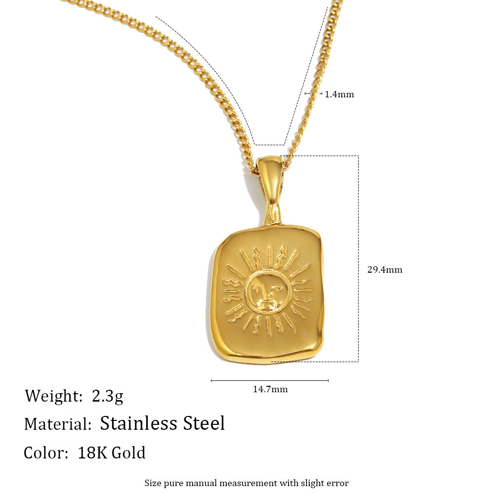 Collana con ciondolo minimalista a forma di volto di sole geometrico da donna in acciaio inossidabile placcato oro 18 carati Design di lusso leggero