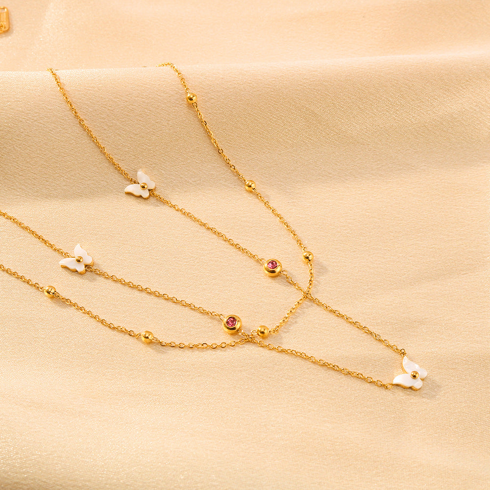 Minimalist Butterfly Pendant Necklace in Titanium Steel with 18K Gold Plating on O-Chain for Women
