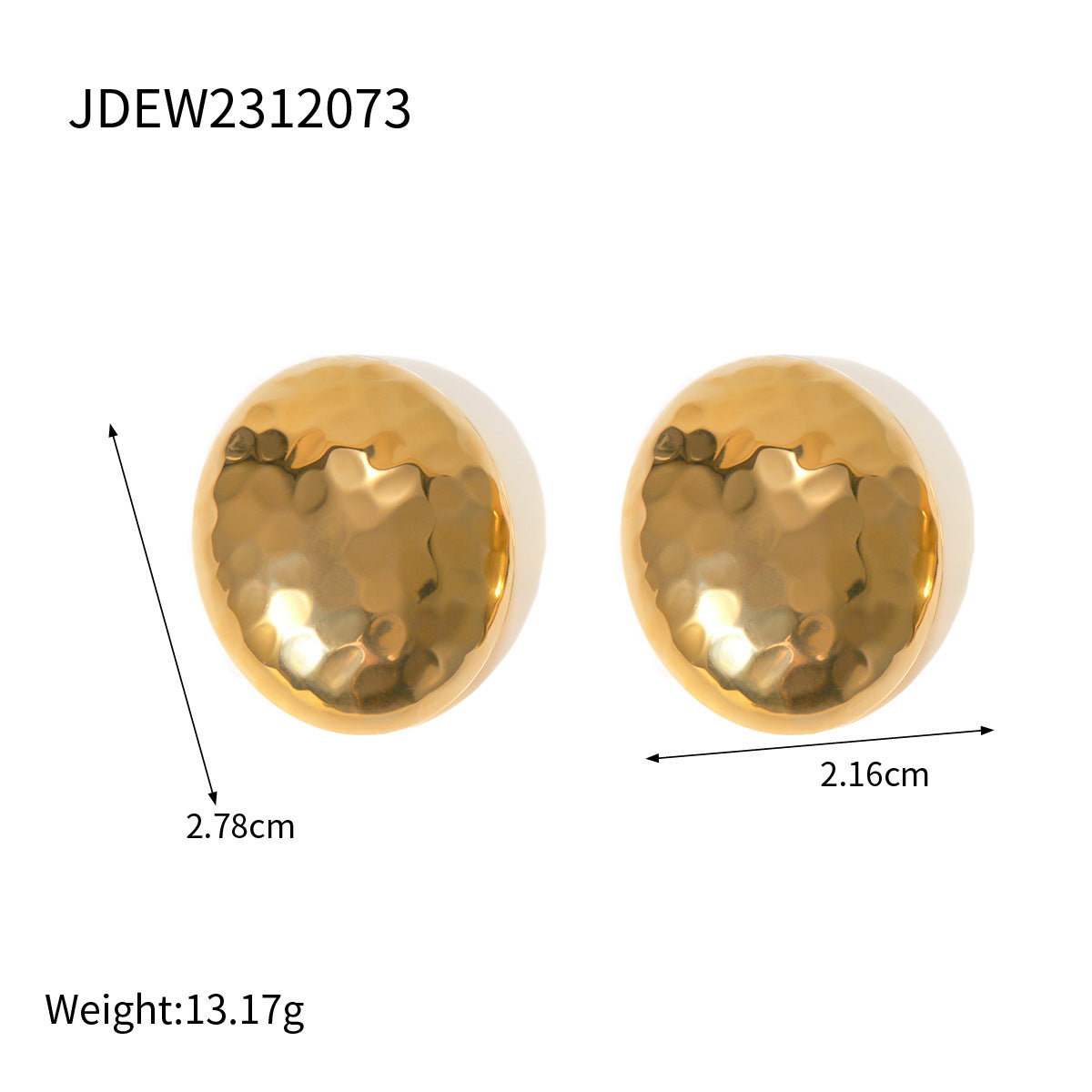 Ins Style 18K Gold Plated Hammered Mosaic Oval Earrings for Women