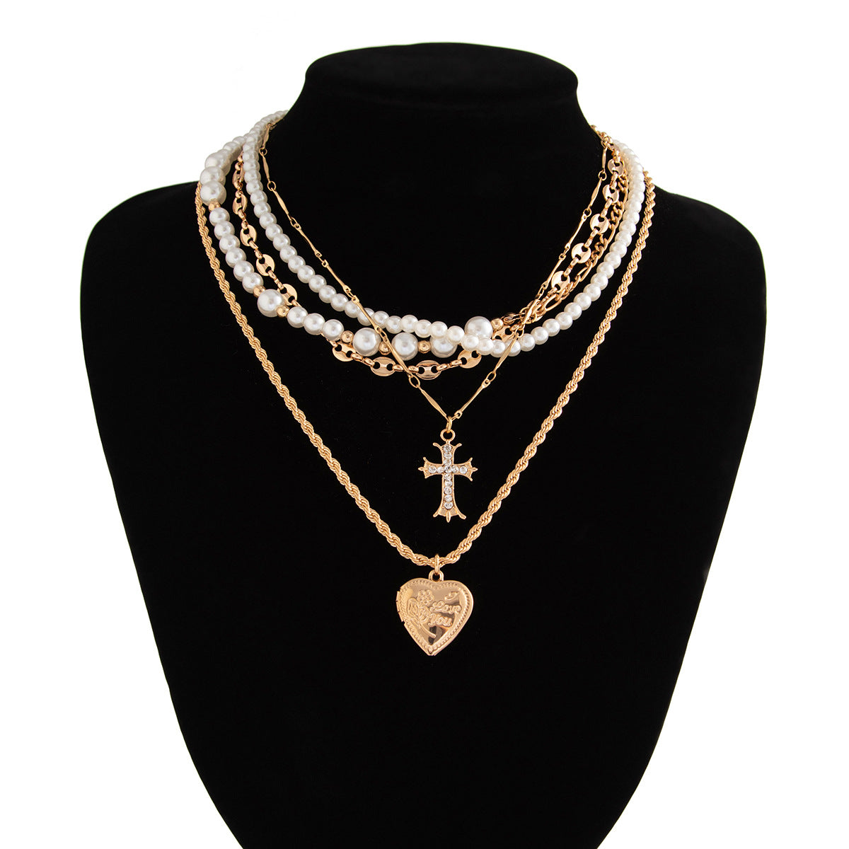 Minimalist Cross Pendant Necklace with Imitation Pearl and Alloy Accents on Pearl Chain for Women