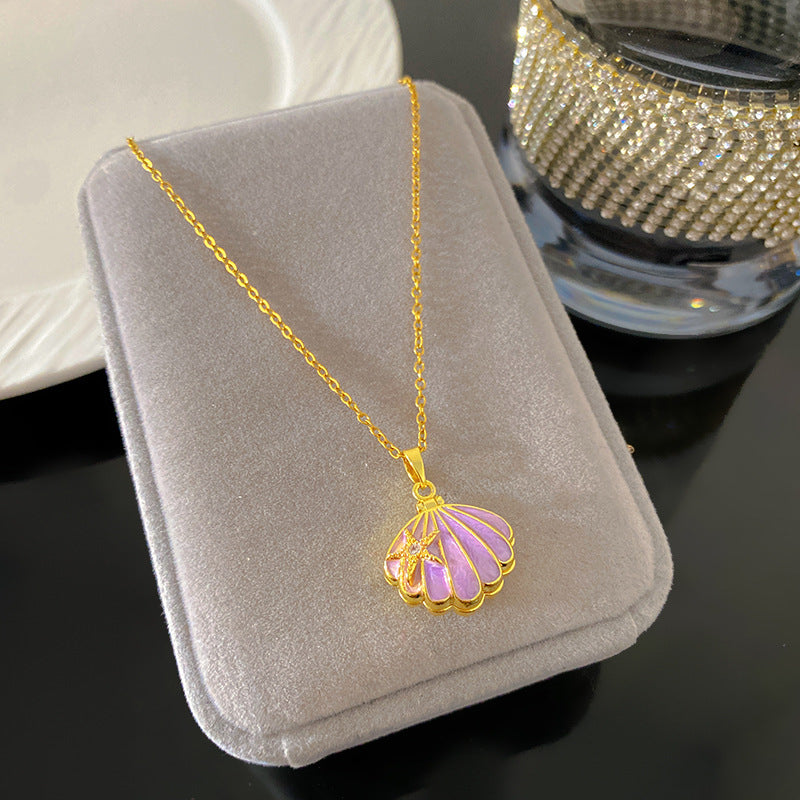 Vintage Enamel Drip Oil Oval Heart Brass Pendant Titanium Steel Necklace Cable Chain